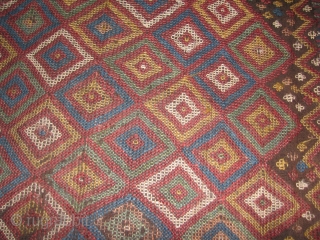 This is a flatweave fragment with all natural colors,as found. Some parts the worn out spots can be restored easily,restoration available on all kind of handmade rugs      