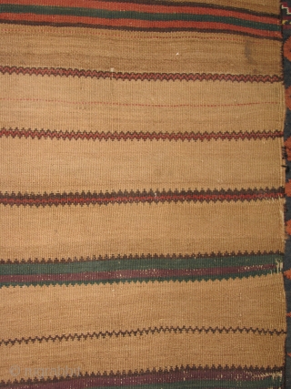 This is an real old beluch balesht with boteh design, all natural colors and the backing has also been decorated with nice designs, the original goat hair wrapping is tacked all around.  ...