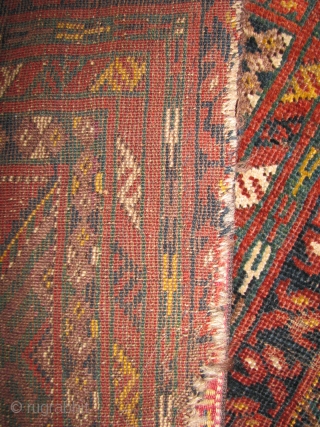 Bashiri turkmen prayer rug sides and lower portion are secured with old flat weave tent robe                 