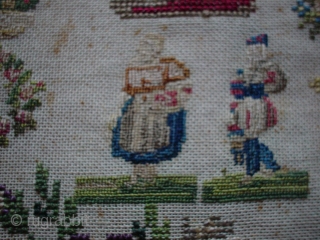 
    Late 1800's European embroidery silk on cotton. Alphabet sampler very good condition. About 16"x16".               