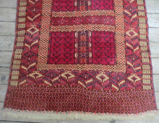 Antique Tekke Turkmen Tent Door Cover (Ensi) -19th Century 48.5" x 67" 
Beautiful colors, all original condition with no repairs and nothing missing on either end. Even, low pile. The lowest area  ...