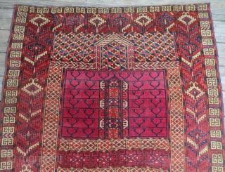 Antique Tekke Turkmen Tent Door Cover (Ensi) -19th Century 48.5" x 67" 
Beautiful colors, all original condition with no repairs and nothing missing on either end. Even, low pile. The lowest area  ...