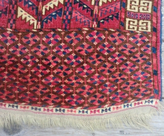 Antique Tekke Turkmen Tent Door Cover (Ensi) -19th Century 48.5" x 67" 
Beautiful colors, all original condition with no repairs and nothing missing on either end. Even, low pile. The lowest area  ...