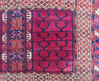 Antique Tekke Turkmen Tent Door Cover (Ensi) -19th Century 48.5" x 67" 
Beautiful colors, all original condition with no repairs and nothing missing on either end. Even, low pile. The lowest area  ...