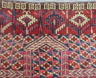 Antique Tekke Turkmen Tent Door Cover (Ensi) -19th Century 48.5" x 67" 
Beautiful colors, all original condition with no repairs and nothing missing on either end. Even, low pile. The lowest area  ...