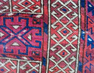 Antique Tekke Turkmen Tent Door Cover (Ensi) -19th Century 48.5" x 67" 
Beautiful colors, all original condition with no repairs and nothing missing on either end. Even, low pile. The lowest area  ...