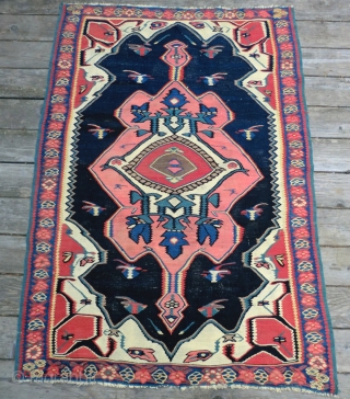 Antique Bijar Kilim Rug 3.5 Ft. x 5.25 Ft.
A dynamic design with a great color combination makes the center medallion seem to float in mid-air. This rug has a magnetic quality. The  ...