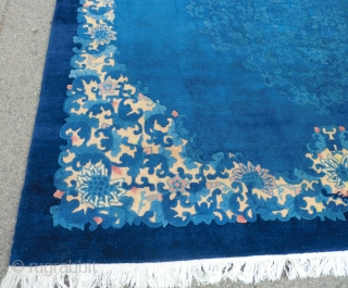 1930's Chinese Fette 9' by 12' 
This elegant rug is in excellent condition. It is all original with good pile except for an approximately 5" area in the middle that is slightly  ...