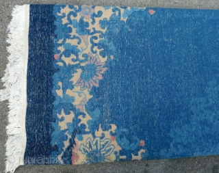 1930's Chinese Fette 9' by 12' 
This elegant rug is in excellent condition. It is all original with good pile except for an approximately 5" area in the middle that is slightly  ...