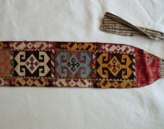 This Uzbek Lakai Cross-Stitched Silk Embroidered Headband
 measures 3-1/2" by 23"
                      