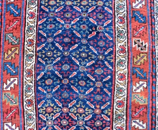 Antique Kurdish Runner 3.5 ft. by 11 ft.
All wool with plenty of pile. One end is missing some border (photo 5). Both ends have been bound to prevent more loss. Beautiful, vibrant  ...