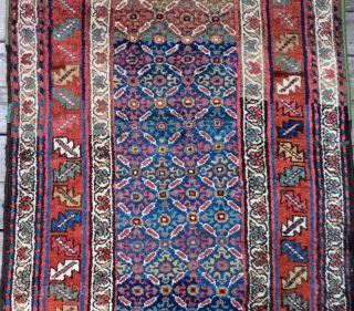 Antique Kurdish Runner 3.5 ft. by 11 ft.
All wool with plenty of pile. One end is missing some border (photo 5). Both ends have been bound to prevent more loss. Beautiful, vibrant  ...