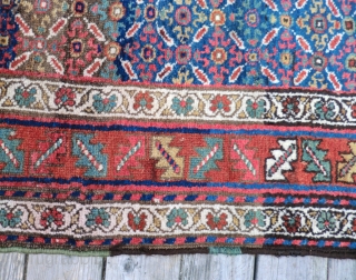 Antique Kurdish Runner 3.5 ft. by 11 ft.
All wool with plenty of pile. One end is missing some border (photo 5). Both ends have been bound to prevent more loss. Beautiful, vibrant  ...