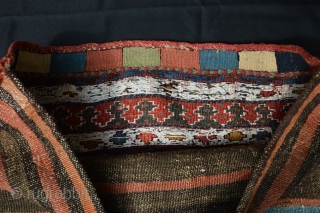 Lor-Bakhtiari bag (half of Khorjin). Sumak.
19th Century. Wonderfull colors and condition. Supple.
Size : 69cm x 60cm
                 