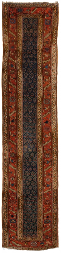 very old antique kurd gallery runner.  Very soft, finely woven, and heavy. One small area of repair.  Colors are amazing.  Over 140 years old.  Size is 3'5"x12'7"   ...