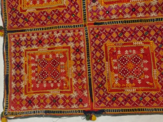 ceremonial embroidered square tapestry from jaisalmer ( rajasthan) india . from later 19th centuary.similiar work is also done rahim yar khan of sindh region of pakistan.
finest stiching . condition is not good  ...