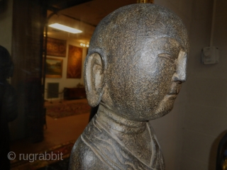 Amazing Antique carved stone Asian Buddha Disciple
27'' tall 
damage base as imaged                     