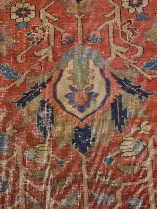 7'10''x12'3'' Serapi rug circa 1890s 
worn as imaged 
fine weave                       