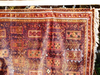 Superb glossy floppy Massive Baluch masterpiece. 11ft. x 6ft 5in. 3.35m. x 1.96m. Silk highlights in green, ivory and magenta. Corrosion to brown and wear to selveges. Approx 100 years old. Soft  ...