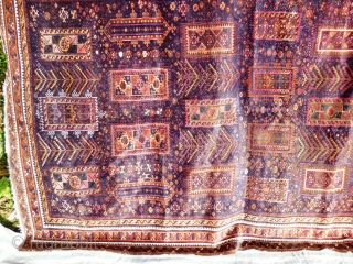 Superb glossy floppy Massive Baluch masterpiece. 11ft. x 6ft 5in. 3.35m. x 1.96m. Silk highlights in green, ivory and magenta. Corrosion to brown and wear to selveges. Approx 100 years old. Soft  ...