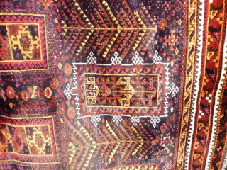 Superb glossy floppy Massive Baluch masterpiece. 11ft. x 6ft 5in. 3.35m. x 1.96m. Silk highlights in green, ivory and magenta. Corrosion to brown and wear to selveges. Approx 100 years old. Soft  ...