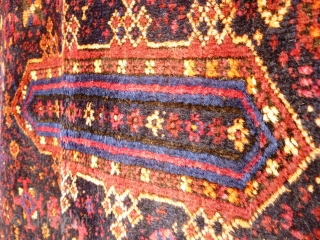 Superb glossy floppy Massive Baluch masterpiece. 11ft. x 6ft 5in. 3.35m. x 1.96m. Silk highlights in green, ivory and magenta. Corrosion to brown and wear to selveges. Approx 100 years old. Soft  ...
