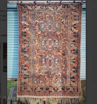 Khamseh carpet, end of the 19th century. Lovely palette of natural colours. Sides and full Kilim ends original. Minor wear in places, one area of minor localised moth damage, no structural damage.  ...