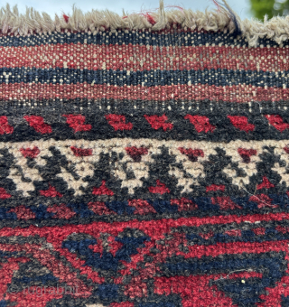 Baluch rug with birds in field. Nice drawing in border. Last photo is back of rug. Size: 165 cm x 90 cm / 5 ft 4 in x 3 ft.
Please contact me  ...