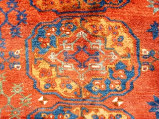 Turkmen main carpet of exceptional colours with archaic motifs throughout and a wonderful soft wool and floppy handle. 240cm x 205cm

This item is available for viewing at the following event:

http://www.pa-antiques.co.uk/londonantiquetextiles_vintagecostumes_tribalart_fair.html   