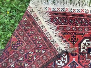 Vintage Mahdad Khani Baluch long rug. 20th Century. Full pile,  minor damage to fringe one end see photos. Original finishes and unrestored. Goat hair selveges. 9ft x4ft 6in 275cm x 137cm. 