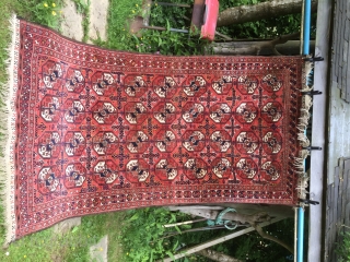 Vintage Mahdad Khani Baluch long rug. 20th Century. Full pile,  minor damage to fringe one end see photos. Original finishes and unrestored. Goat hair selveges. 9ft x4ft 6in 275cm x 137cm. 