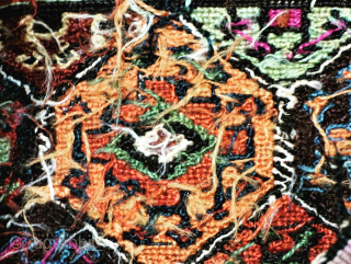 Shahsavan reverse-sumac bag face, 19th century, black wool corroding, evidence of fuchsine                     