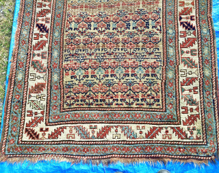 Attractive N W Persian runner, in ‘country house’ condition: overall uneven wear, sides and ends wearing in one or two places. Size:460cm x 115cm. Affordable        