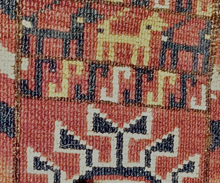 Tekke Turkmen Wedding Rug. 19th Century. Natural colours. Small format: 125cm x 110 4ft x 3ft 6in. Four small holes, one darned area. Soft lustrous pile. Lovely details in border   