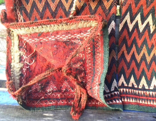 Gorgeous old pair of Turkmen ‘ok bash’ tent pole covers. 65cm x 30cm x 2. Probably late 19th Century. Minor wear and damage in places, v. Good condition for age.   