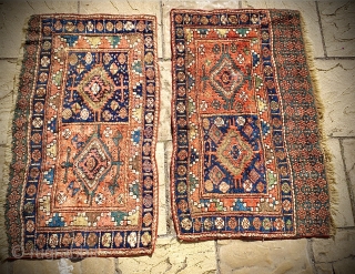 Pair of Kurdish bag faces, uneven wear. Original sides and ends, no repairs. Natural colours. Size: 125cm x 75cm approx.             