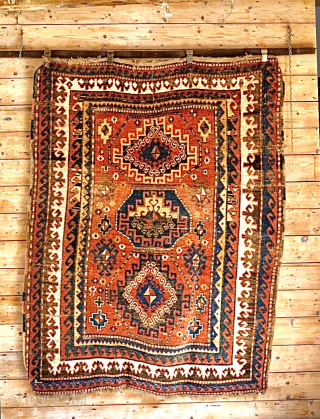 Bordjalou Kazak Carpet, 19th century. Minor wear in places, no restoration or repair. Ends and sides intact. Pure wool. A wonderful mixture of vegetal colours including a lovely blue/green in inner border. ...