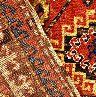 Bordjalou Kazak Carpet, 19th century. Minor wear in places, no restoration or repair. Ends and sides intact. Pure wool. A wonderful mixture of vegetal colours including a lovely blue/green in inner border. ...