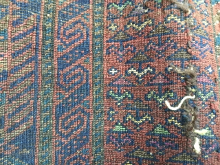 Old, worn, Afghan Baluch tree of life, camel ground prayer rug. Wool on wool with Numerous silk highlights: white, lime green, mauve, pink, etc. Holed and damaged. Original sides and ends. Size:  ...