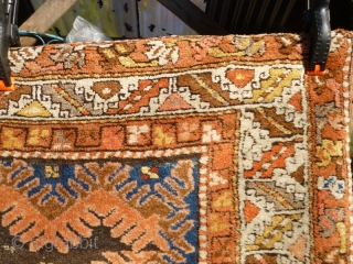 Funky Early 20th Century Caucasian Azerbaijan Rug with Lesghi stars and zoomorphic figures. Great colours, good shape and size. Acceptable condition - minor issue with selvedge lower left, see photos. Not unattractive  ...