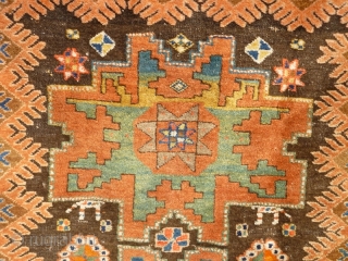 Funky Early 20th Century Caucasian Azerbaijan Rug with Lesghi stars and zoomorphic figures. Great colours, good shape and size. Acceptable condition - minor issue with selvedge lower left, see photos. Not unattractive  ...