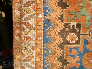 Funky Early 20th Century Caucasian Azerbaijan Rug with Lesghi stars and zoomorphic figures. Great colours, good shape and size. Acceptable condition - minor issue with selvedge lower left, see photos. Not unattractive  ...