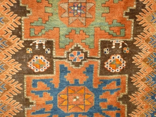 Funky Early 20th Century Caucasian Azerbaijan Rug with Lesghi stars and zoomorphic figures. Great colours, good shape and size. Acceptable condition - minor issue with selvedge lower left, see photos. Not unattractive  ...