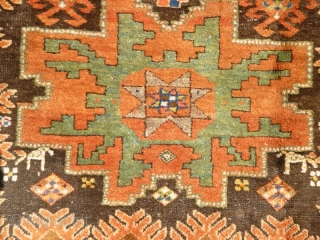 Funky Early 20th Century Caucasian Azerbaijan Rug with Lesghi stars and zoomorphic figures. Great colours, good shape and size. Acceptable condition - minor issue with selvedge lower left, see photos. Not unattractive  ...