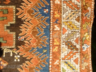 Funky Early 20th Century Caucasian Azerbaijan Rug with Lesghi stars and zoomorphic figures. Great colours, good shape and size. Acceptable condition - minor issue with selvedge lower left, see photos. Not unattractive  ...