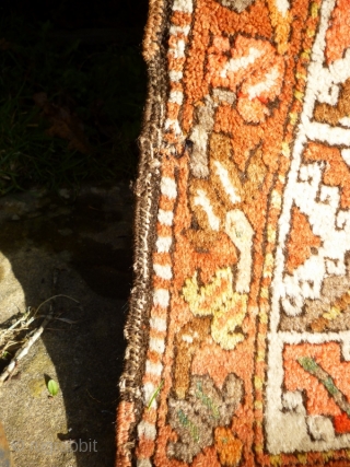 Funky Early 20th Century Caucasian Azerbaijan Rug with Lesghi stars and zoomorphic figures. Great colours, good shape and size. Acceptable condition - minor issue with selvedge lower left, see photos. Not unattractive  ...