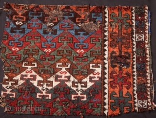 East Anatolian (Kagizman) Rug Fragment- 2 pieces: 3'5"x3'6"/114x116 cm and 1'9"x2'4"/52x72 cm                     
