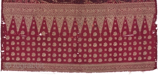 Rare Selendang Limar with very nice DRAGON ikat motive from Bangka, Sumatera Indonesia . Conditions: has many holes at the tumpal side, but no glue anywhere just some village original repairs in  ...