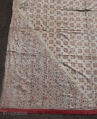 Indian chintz Coromandel coast textile found from Lampung Indonesia. This cloth in Lampung we call Lelohor Batik India. 17th-18th century. Size: 265cm X 205cm. Conditions with many small holes and repair. Please  ...