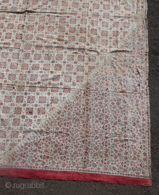 Indian chintz Coromandel coast textile found from Lampung Indonesia. This cloth in Lampung we call Lelohor Batik India. 17th-18th century. Size: 265cm X 205cm. Conditions with many small holes and repair. Please  ...